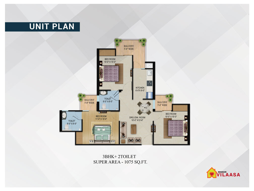 Migsun Vilaasa Floor Plan 1075 sq ft