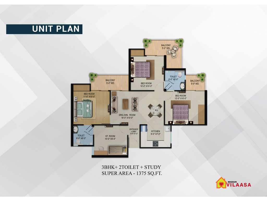 Migsun Vilaasa Floor Plan 1375 sq ft