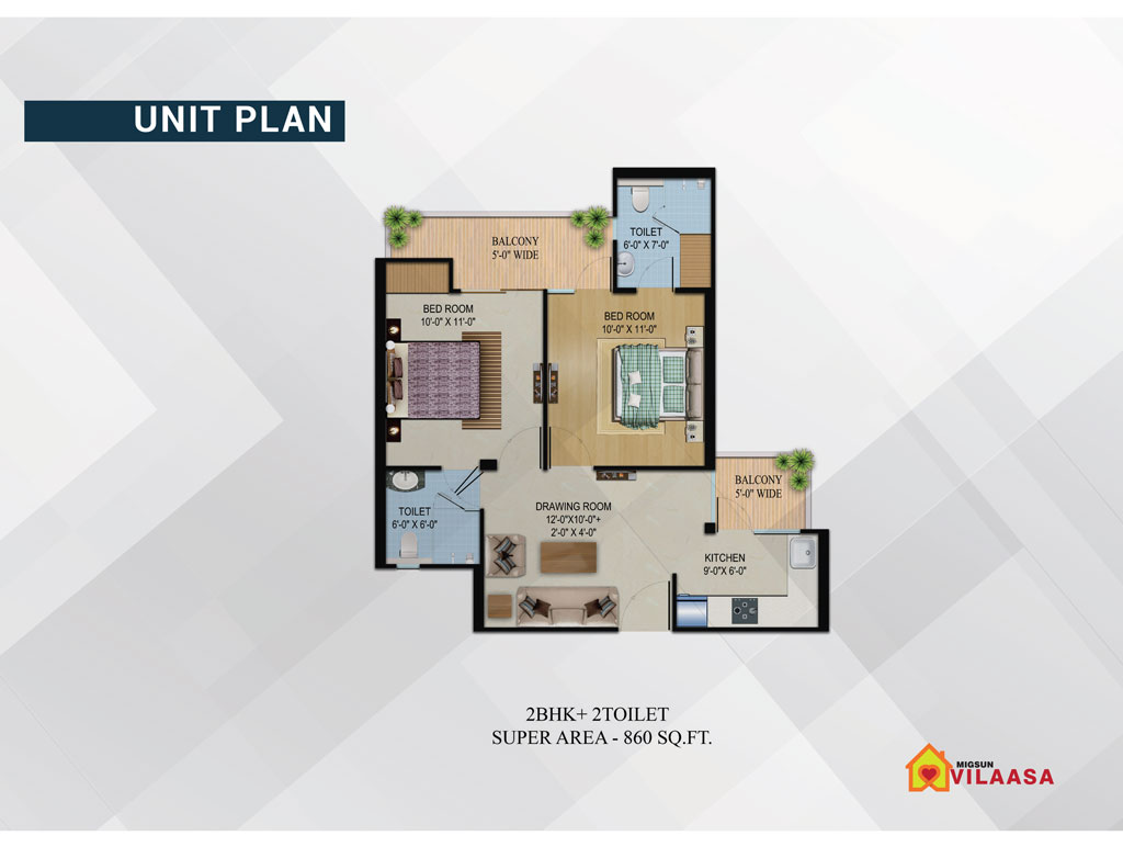 Migsun Vilaasa Floor Plan 860 sq ft